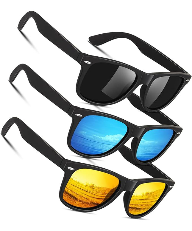 Sunier Polarized Sunglasses for Men and Women, Retro Square Matte Finish UV400 Protection Shades for Driving, Fishing