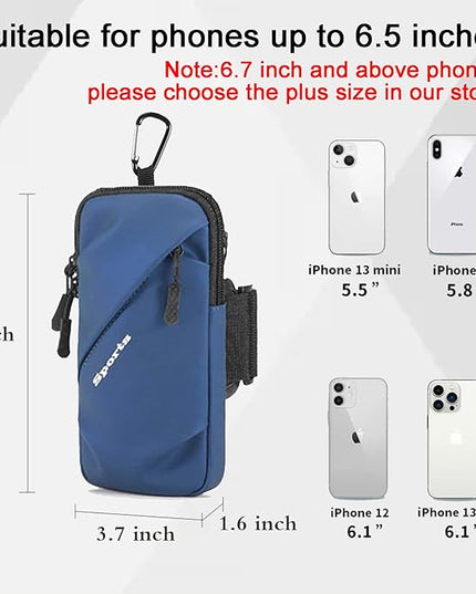 Phone Holder Armband, Small Crossbody Shoulder Holsters Bag with Arm Band, Fits iPhone and Android, Use for Running, Walking, Hiking & Biking (6.7 Inches, Blue)