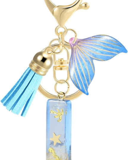Initial letter Keychains for Women, Ocean Series Avowing Protect Earth Environment, Tassel Cute Car Keychain Initial Key Chain Keyring for Bookbag Handbag Backpack Charm Key Ring Unisex (Letter L)