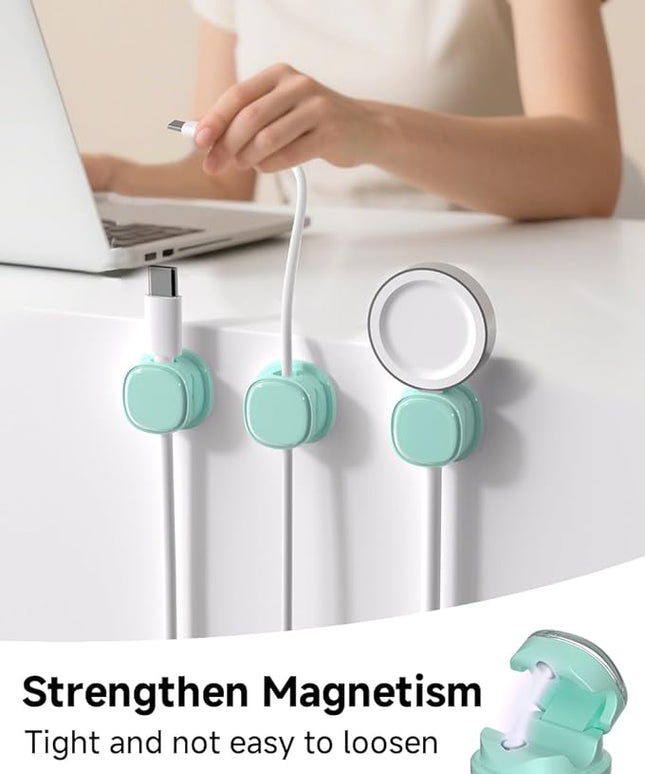 Magnetic Cable Clips, Adjustable Cord Holder Management, Adhesive Wire Keeper Organizer for Home Office Desk Phone PC Car Wall Desktop Nightstand Appliance (9-PCS Cyan)