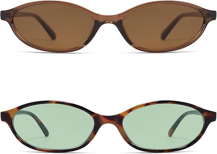 Retro Oval Cat Eye Sunglasses for Women Y2k Trendy Narrow Sunnies Designer Sun Glasses AR82253