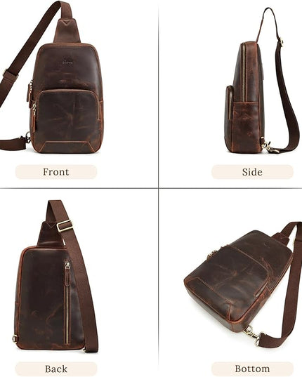 S-ZONE Sling Bag for Men Women RFID Blocking Genuine Leather Crossbody Shoulder Bag Backpack Hiking Daypack Travel