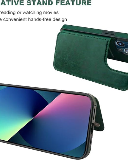 ONETOP Compatible with iPhone 13 Pro Max Wallet Case with Card Holder,PU Leather Kickstand Card Slots Case, Double Magnetic Clasp and Durable Shockproof Cover 6.7 Inch(Green)