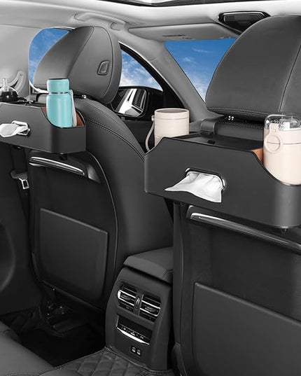 Car Seat Back Organizer - Stylish & Functional Storage for Family Adventures - Cup Holders, Tissue Box & Hooks - Perfect for Kids, Road Trips & Travel (Black)