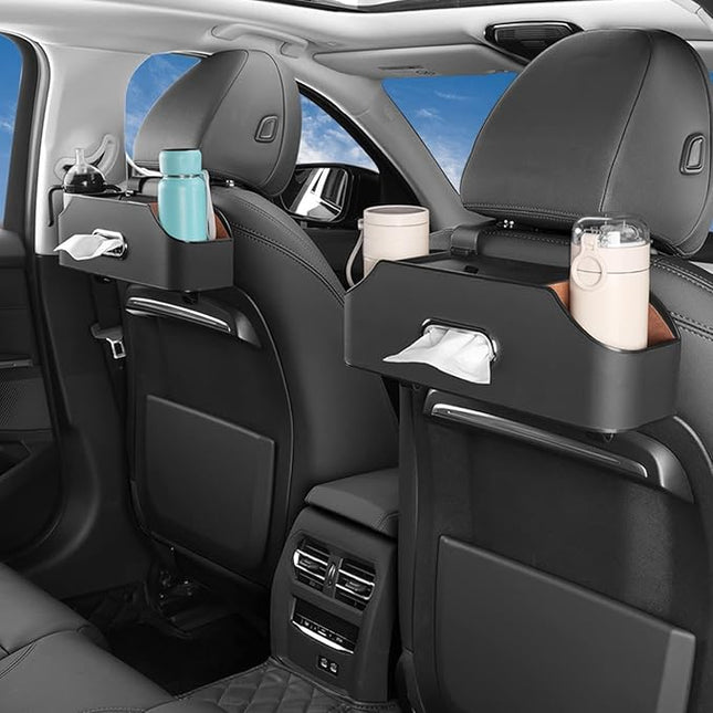 Car Seat Back Organizer - Stylish & Functional Storage for Family Adventures - Cup Holders, Tissue Box & Hooks - Perfect for Kids, Road Trips & Travel (Black)