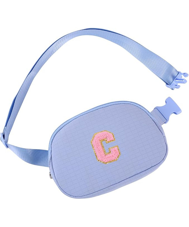 Glratn Initial Letter Fanny Pack for Girls,Patch Belt Bag,Toddler Crossbody Bags，Gifts for 3 4 5 6 7 8 9 10 11 12 Year Old Teens Kids,Christmas Graduation Gifts for Teen Girls .(Blue-C)