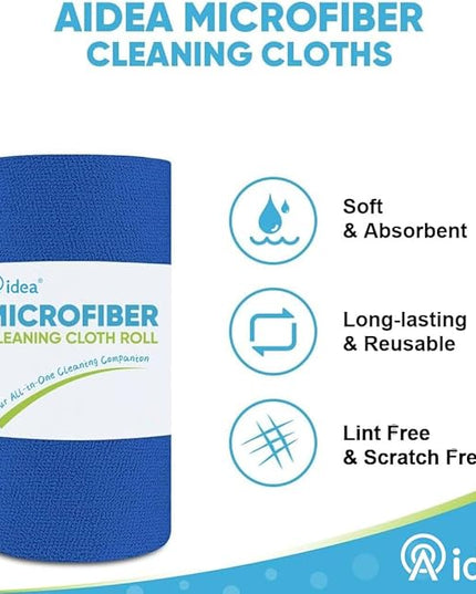 AIDEA Microfiber Cleaning Cloth Roll, 50PK, Reusable Paper Towels Tear Away Cloth, Microfiber Towels Washable Shop Rags, Lint Free Cleaning Rags for House, Kitchen, Window, 11.5"×11.5", Dark Blue