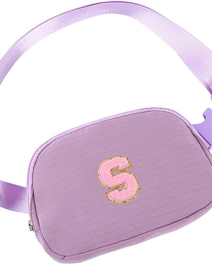 Glratn Initial Letter Patch Belt Bag Fanny Pack Crossbody Bag for Girls, Birthday Gifts for 4 5 6 7 8 9 10 11 12 13 Year Old Girls,Easter Purse Gifts for Teens Kids (Purple-S)