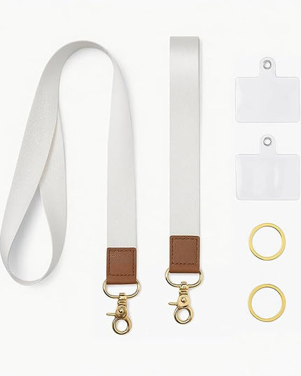Cell Phone Lanyard with Wrist Strap, Pure White Neck Lanyard for Phones, Keychain, Wallet and ID Badge – Universal Set