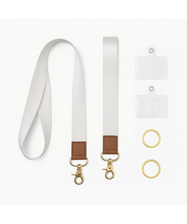 Cell Phone Lanyard with Wrist Strap, Pure White Neck Lanyard for Phones, Keychain, Wallet and ID Badge – Universal Set