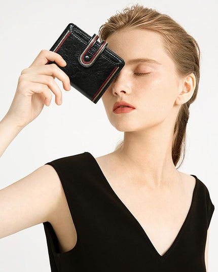 TFKGS Small Wallet for Women Vegan Leather RFID Blocking Bifold Compact Credit Card Holder with Zipper Coin Pocket Black