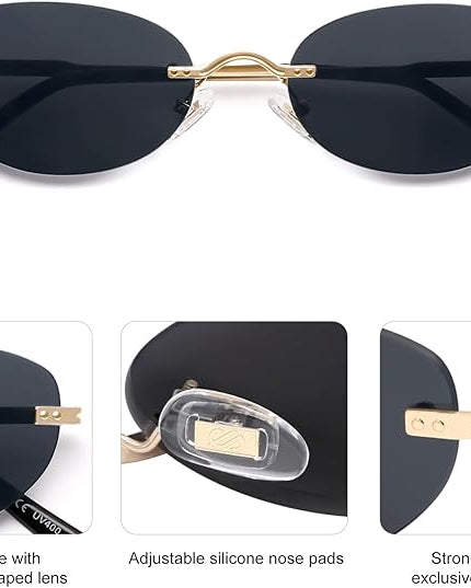 SOJOS Retro Small Oval Sunglasses Womens Trendy Rimless Sun Glasses Vintage Narrow Shades SJ1242