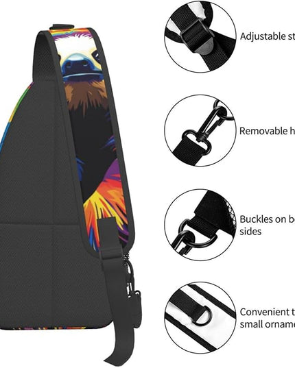 Animal Face Sling Bag Crossbody Bags Chest Bag Backpack for Travel Running and Hiking for Men Women Colorful Sloth