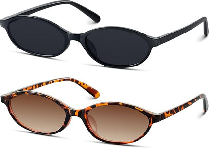 KUGUAOK Retro Oval Sunglasses for Women 90s Design Small Cat Eye Sun Glasses UV Protection Y2k Trendy Narrow Shades