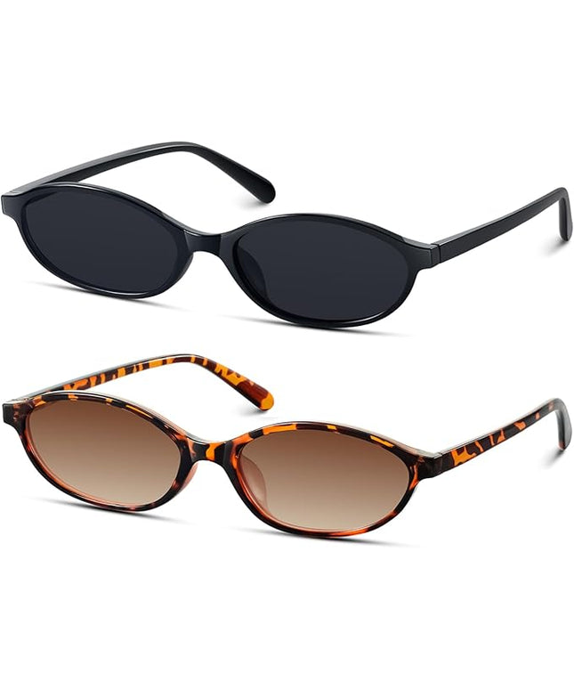 KUGUAOK Retro Oval Sunglasses for Women 90s Design Small Cat Eye Sun Glasses UV Protection Y2k Trendy Narrow Shades
