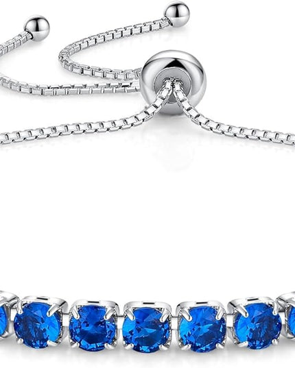 SUNFEEL Birthstone Bracelet Jewelry for Women Sterling Silver with Gold Plated Tennis Bracelet Classic Bolo Adjustable Chain Anniversary Birthday Gifts for Women Mom Wife Her