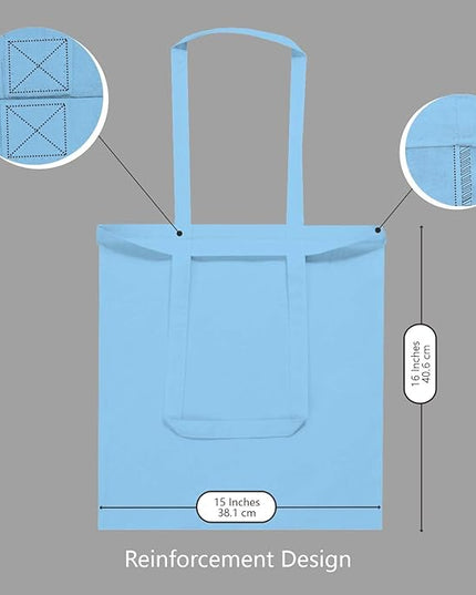 TOPDesign 12-Pack Economical 16"x15" Baby Blue Cotton Tote Bag, Lightweight Medium Reusable Grocery Shopping Cloth Bags, Suitable for DIY, Advertising, Promotion, Gift, Activity