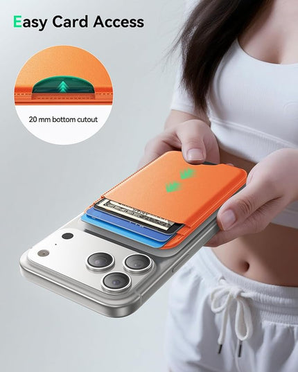 Fanseesy for MagSafe Wallet with Stand, 5 Card Holder, Slim Leather Magnetic Wallet for iPhone 17/16/15/14/13/12 Pro Max Plus Air Series, 3 Card Slots & 1 Cash Slot,Orange