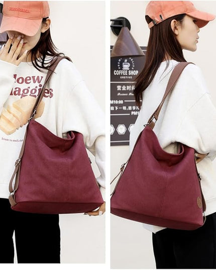 Multi Ways Convertible Canvas Shoulder Bag Tote Purse Backpack Crossbody Bags for Women Trendy Vintage Small Travel