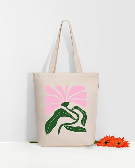 Ecoright Tote Bag for Women with Zipper, Small Tote Bag, Canvas Bag, Reusable Cotton Bag for Beach, Grocery, School & Work
