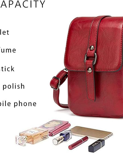myfriday Vintage Crossbody Phone Bag for Women, Small PU Leather Shoulder Purse and Handbag with Tassel&Rivet Decoration