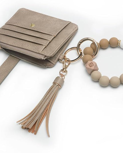 COOLANS Silicone Bracelet Wristlet Wallet Credit Card Holder RFID,ID Window,Key Ring Tassel,Slim Wallet Women Keychain Purse