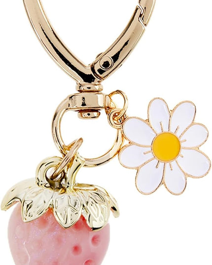 Agromusk Cute Strawberry Keychain,Bag Charms,Kawaii Heart Flower Daisy Key chains Accessories Decor for Girls Purse Gift