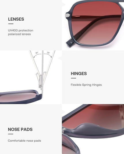 SOJOS Sunglasses for Women & Men, Square, Retro, Polarized Lens, Trendy Aviator, 90s Shades