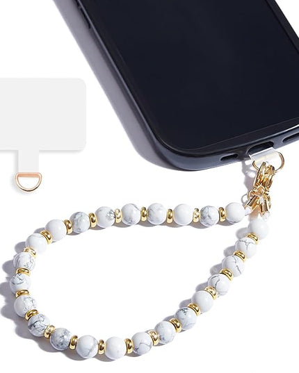 Marble Beaded Phone Wrist Strap,Detachable Phone Bracelet Strap with Tether Tab,Hands-Free Wristlet Strap (Marble-White)