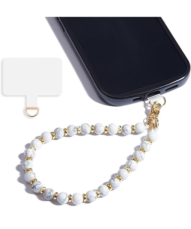 Marble Beaded Phone Wrist Strap,Detachable Phone Bracelet Strap with Tether Tab,Hands-Free Wristlet Strap (Marble-White)