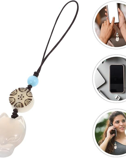 Cabilock White Fox Phone Pendant Keychain for Women, Small Chalcedony Bag and Key Holder Charm, Cute Cartoon Mobile Phone Chain Accessory for Purse Decoration