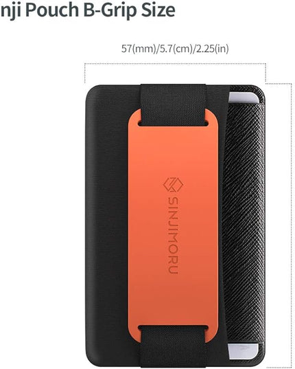Sinjimoru Phone Grip Card Holder with Phone Stand, Secure Stick on Wallet for iPhone with Kickstand for Table. Sinji Pouch B-Grip Silicone Clementine