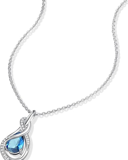 FANCIME TimelessTie Birthstone Necklace for Women White Gold Plated Sterling Silver Ribbon Design Jewelry Knot Pendant Fine Jewelry Gemstone Birthday Graduation Anniversary Christmas Gifts for Women Wife Mother Her