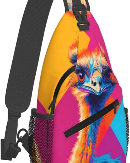 Animal Face Sling Bag Crossbody Bags Chest Bag Backpack for Travel Running and Hiking for Men Women Colorful Ostrich
