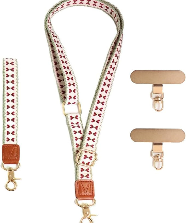 LEMEDE Phone Charm Lanyard, Gold Buckle Adjustable Crossbody and Wrist Strap with 2pcs 360-Degree Rotatable Phone Pad