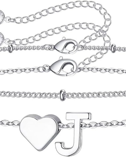 M MOOHAM Valentines Day Gifts for Kids Teen Girls -14K-Gold-Plated Heart Initial A-Z Bracelets for Women Girl Dainty Gold Bracelets Birthday Valentines Gifts for Women Her Teenage Girls Kid Teen Gift