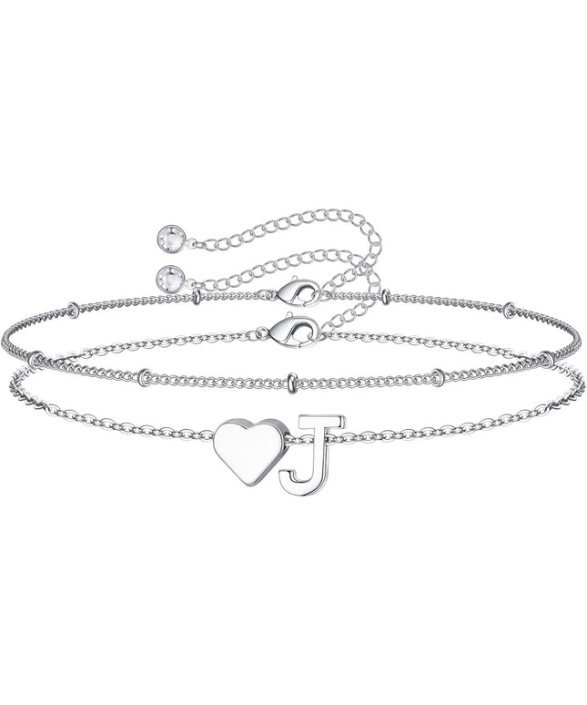 M MOOHAM Valentines Day Gifts for Kids Teen Girls -14K-Gold-Plated Heart Initial A-Z Bracelets for Women Girl Dainty Gold Bracelets Birthday Valentines Gifts for Women Her Teenage Girls Kid Teen Gift
