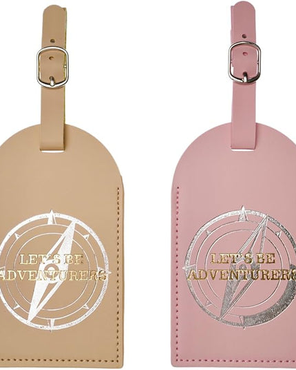Luggage Tags for Suitcases, PU Leather Luggage Flip Privacy Cover Protection Tags Luggage Tags, for Travel Essentials, Stylish Baggage Labels for Handbags(2 Pack,Compass
