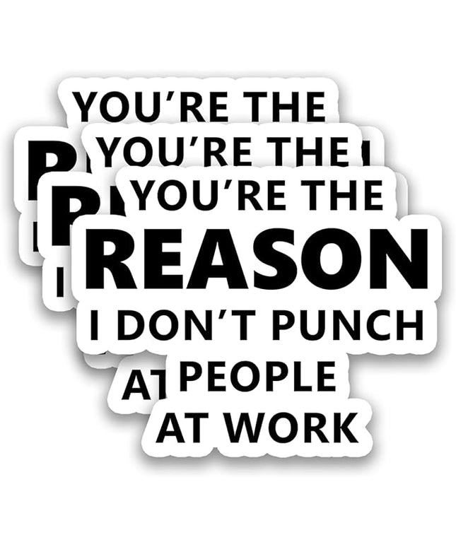 (3Pcs) You’re The Reason I Don’t Punch People at Work Stickers Funny Office Humor Sarcastic Work Quote Vinyl Decals for Laptop, Water Bottle, Desk, 3" x 2.3"