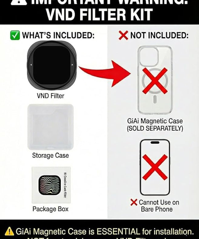 Magnetic Variable ND2-ND32 ND Lens Filter (VND 1-5 Stops) for for iPhone 17 Pro/Pro Max - Neutral Density Effect Filter (Requires GiAi Magnetic Case - Sold Separately)