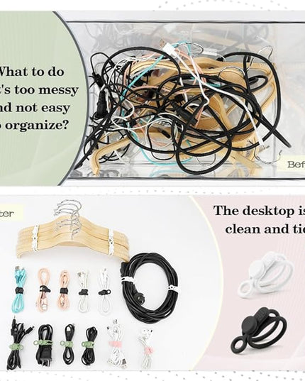 24Pcs Silicone Cable Ties, Reusable Cord Organizer for Charging Cords in Office, School, Home - Multipurpose Elastic Wraps