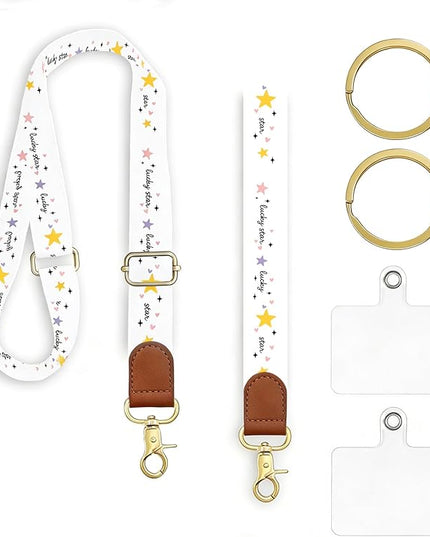 Phone Lanyard Crossbody with Wrist Strap, Lucky Star Adjustable Neck & Wrist Strap for Keys, ID Badges, Phone Case Accessories