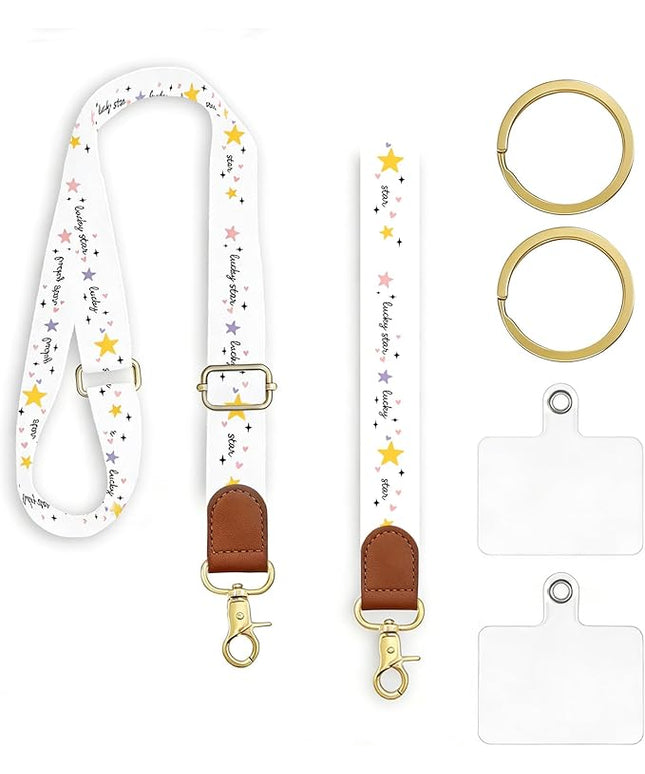 Phone Lanyard Crossbody with Wrist Strap, Lucky Star Adjustable Neck & Wrist Strap for Keys, ID Badges, Phone Case Accessories