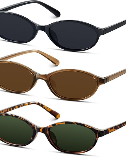 KUGUAOK Retro Oval Sunglasses for Women 90s Design Small Cat Eye Sun Glasses UV Protection Y2k Trendy Narrow Shades