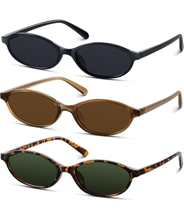KUGUAOK Retro Oval Sunglasses for Women 90s Design Small Cat Eye Sun Glasses UV Protection Y2k Trendy Narrow Shades