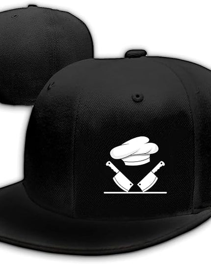 Chef Hat Flat Bill Hats for Men Funny Double Knives Kitchen Adjustable Baseball Cap Snapback Hat for Women