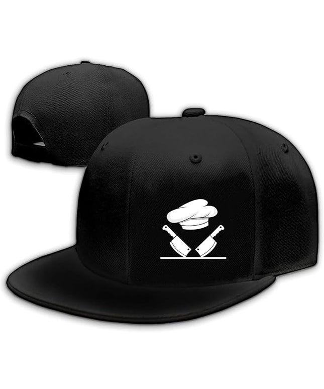Chef Hat Flat Bill Hats for Men Funny Double Knives Kitchen Adjustable Baseball Cap Snapback Hat for Women