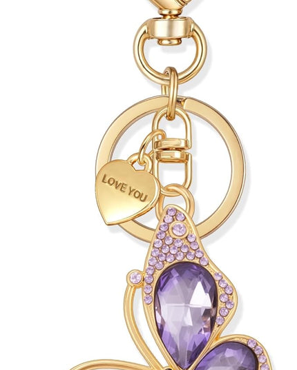 XGALBLA Cute Bling Crystals Rhinestone Butterfly KeyChain with Heart Pendant, Lovely Bag Charms for Handbags Purse Accessory