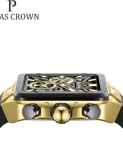 Paras Crown Watches for Men Tonneau 5ATM Waterproof Quartz Luxury Chronograph Analog Men's Wrist Watches Stainless Steel Case Mens Watches
