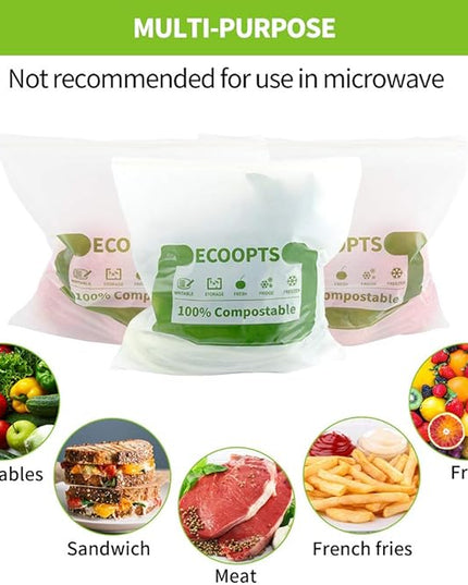 100% Compostable Sandwich Zip Bag | ECO-Friendly Food Storage Bags | Freezer Bag | Plant-Based BPA-free | Seal well for Fruit,Food and Snack (1, Medium)